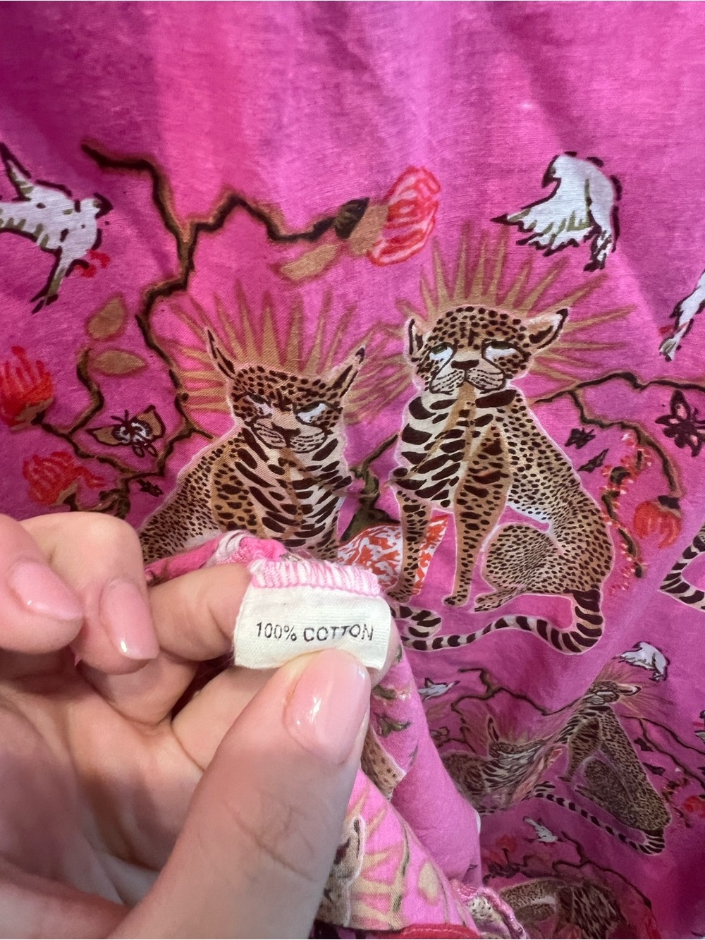Mary Marshmallow Pink Tiger Print Boyfriend Shirt Dress XL Cotton - Picture 5 of 7